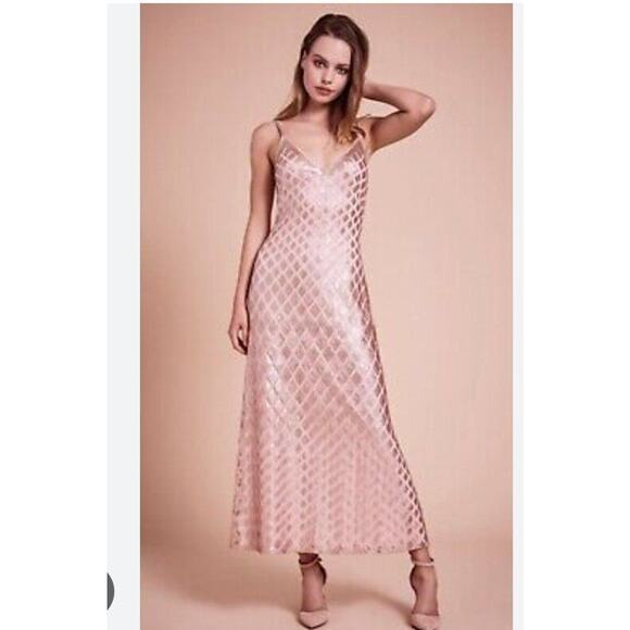 SHO Tadashi Shoji Sz 4 Diamond Sequins Midi Slip Dress Blush Pink Annabelle NWT - Picture 1 of 11